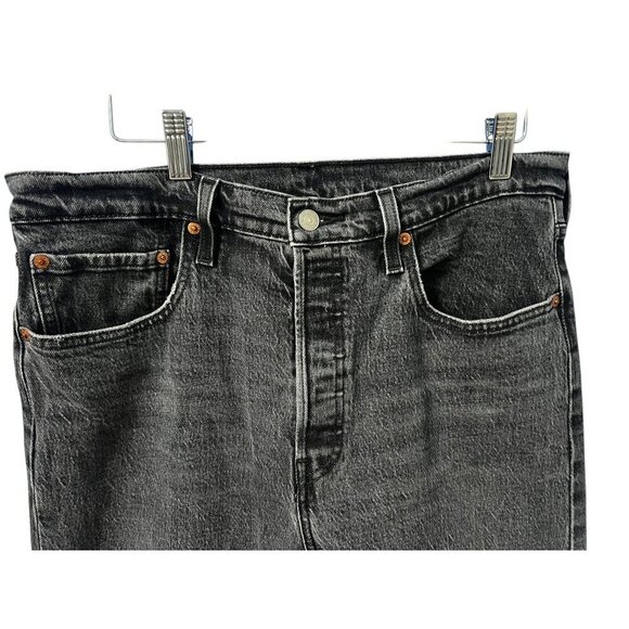 Levis 501 Original Fit Black Button-Fly Distressed Denim Jeans, ANKLE, BEACH BUM - Picture 3 of 6